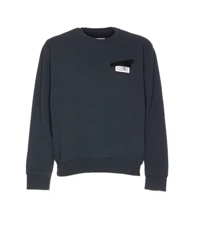 Mm6 Maison Margiela Crewneck Sweatshirt With Ribbed Cuffs And Hem In Black