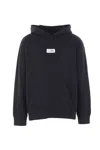 Mm6 Maison Margiela Mm6 By Maison Margiela Emblazoned Black Hoodie With Drawstring And Ribbed Finishes In Blue