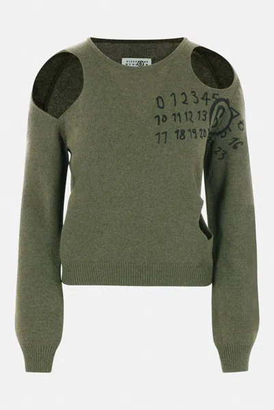 Mm6 Maison Margiela Khaki Cut Outs Sweater In Green
