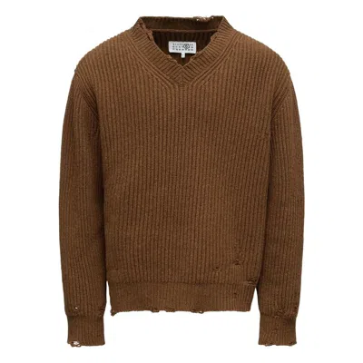 Mm6 Maison Margiela Mm6 V-neck Sweater Brown Melange
