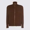 Mm6 Maison Margiela High Neck Ribbed Crewneck Sweater With Distressed Elbow Patches In Brown