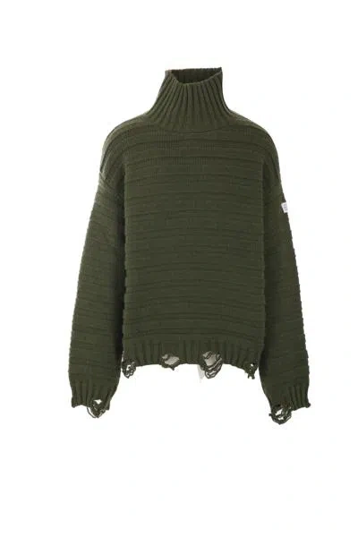 Mm6 Maison Margiela Distressed Horizontal-stripe Cardigan In Blue