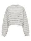 Mm6 Maison Margiela Mm6 By Maison Margiela Cropped Grey Sweater With Ribbed Knit In Gray