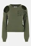 Mm6 Maison Margiela Crewneck Knitwear With Cut-outs And Ribbed Trims In Green