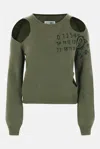 Mm6 Maison Margiela Crewneck Knitwear With Cut-outs And Ribbed Trims In Green