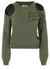 Mm6 Maison Margiela Crewneck Knitwear With Cut-outs And Ribbed Trims In Multicolor