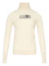 Mm6 Maison Margiela Distressed Turtleneck Sweater With Numeric Logo In Neutral