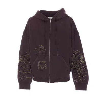 Mm6 Maison Margiela Distressed Hoodie In Purple