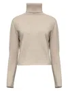 Mm6 Maison Margiela Cropped Beige Sweater With High Turtleneck In Sand
