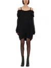 Mm6 Maison Margiela Mm6 By Maison Margiela Off-shoulder Black Sweatshirt Dress With Cozy Hood In Black