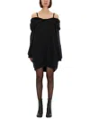 Mm6 Maison Margiela Mm6 By Maison Margiela Off-shoulder Black Sweatshirt Dress With Cozy Hood In Blue