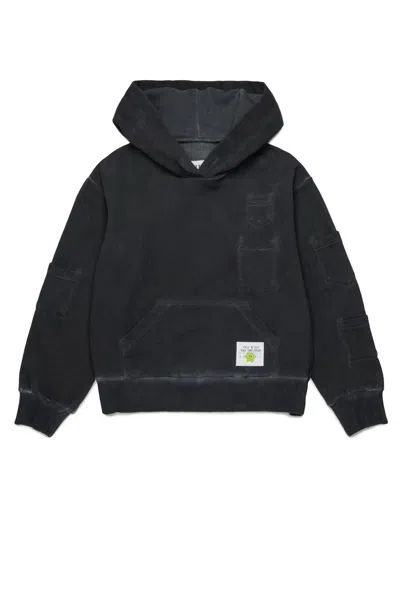 Mm6 Maison Margiela Kids' Sweatshirt With Pockets And Happy Star Graphics In Black