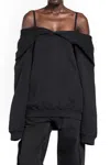 Mm6 Maison Margiela Mm6 By Maison Margiela Off-shoulder Black Sweatshirt Dress With Cozy Hood In Black