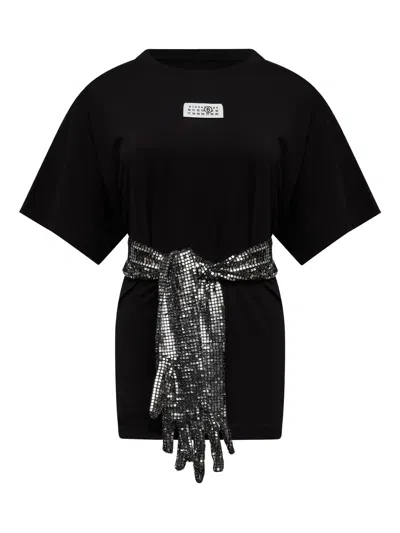 Mm6 Maison Margiela Short-sleeve Black T-shirt With Disco-style Gloves