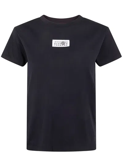 Mm6 Maison Margiela Crewneck T-shirt With Rectangular Applique And Design In Black