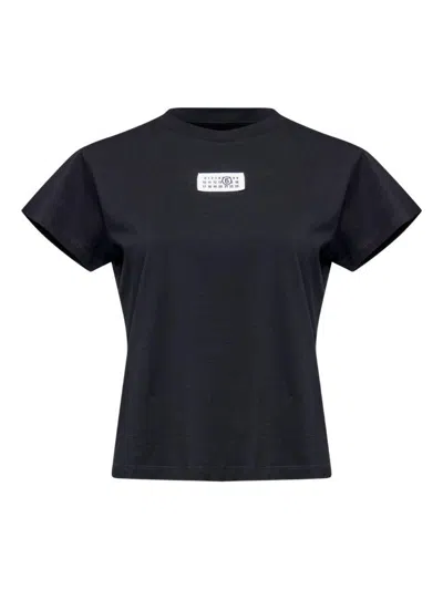 Mm6 Maison Margiela Crewneck T-shirt With Rectangular Applique And Design In Black
