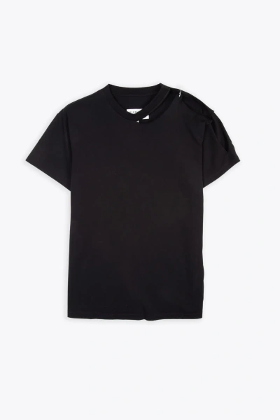 Mm6 Maison Margiela T-shirt Black Cotton T-shirt With Open Shoulder In Nero
