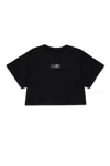Mm6 Maison Margiela T-shirt Cropped In Jersey Con Numeric Logo In Black