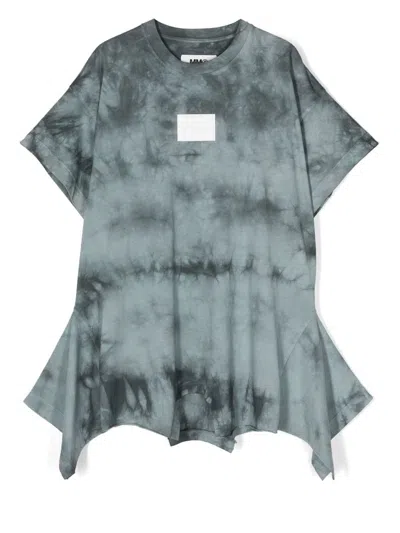 Mm6 Maison Margiela Kids' T-shirt Hem Tie-dye Dress In Grey