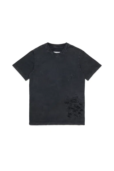 Mm6 Maison Margiela Kids' T-shirt In Jersey Con Rotture Rammendate In Black