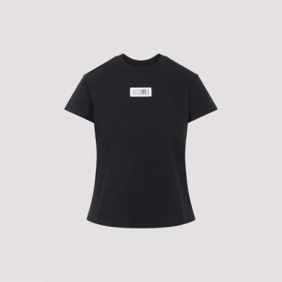 Mm6 Maison Margiela Crewneck T-shirt With Rectangular Applique And Design In Black