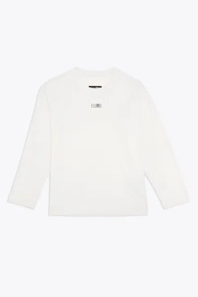 Mm6 Maison Margiela T-shirt White Cotton T-shirt With Long Sleeves And Front Logo Tag In Bianco