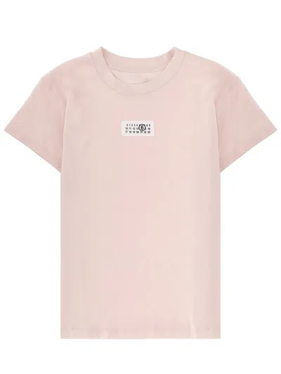 Mm6 Maison Margiela Crew Neck Short Sleeve Cotton Jersey Top In Pink