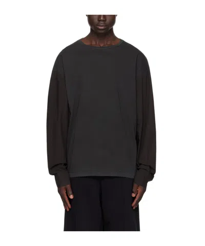 Mm6 Maison Margiela T-shirt With Round Neck And Long Sleeves In Black