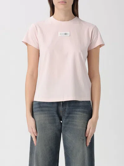 Mm6 Maison Margiela Crew Neck Short Sleeve Cotton Jersey Top In Pink