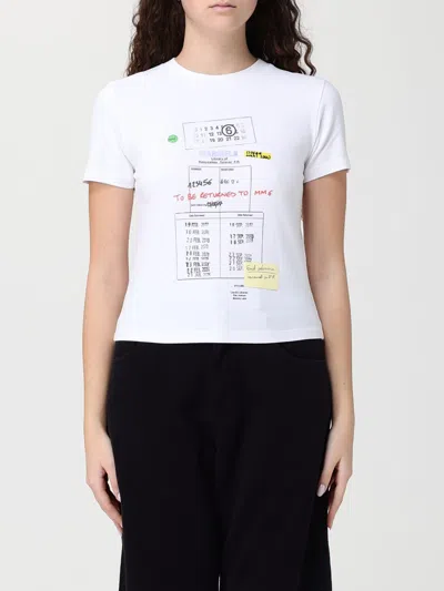 Mm6 Maison Margiela Stretch Cotton T Shirt Short Sleeves Print In White