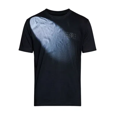Mm6 Maison Margiela Mm6 By Maison Margiela Gradient Effect Black T-shirt With Subtle Graphic Print In Blue
