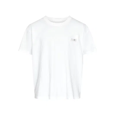 Mm6 Maison Margiela Tape Logo Crew Neck T-shirt In White