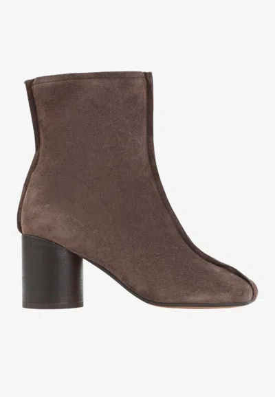 Mm6 Maison Margiela Tabi 70 Suede Ankle Boots In Burgundy