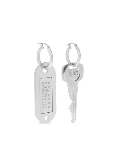 Mm6 Maison Margiela Tag And Key Earrings In Grey