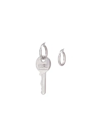 Mm6 Maison Margiela "tag And Key" Earrings In Silver