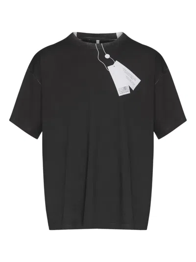 Mm6 Maison Margiela Tag-print T-shirt In Black