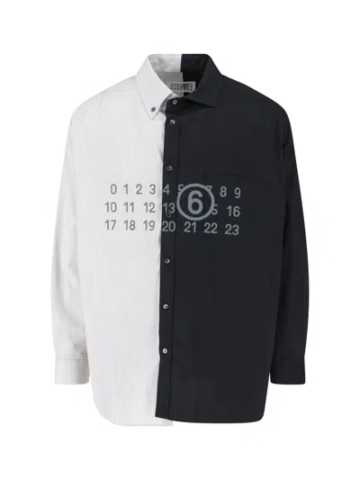 Mm6 Maison Margiela Tailored Black Shirt With Pointed Collar And Button Cuffs In Multi