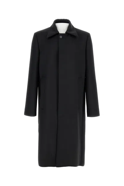 Mm6 Maison Margiela Tailored Black Wool Blend Coat With Minimalist Design