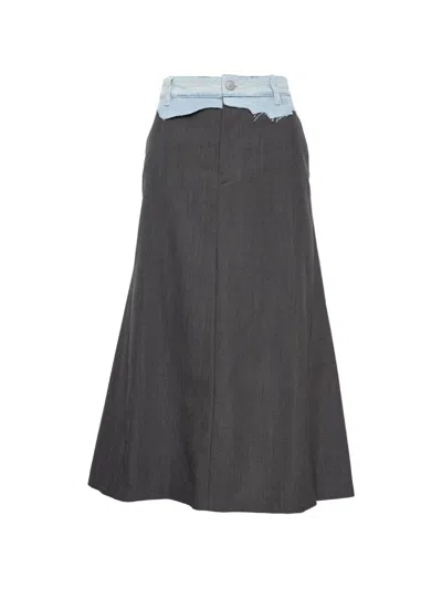 Mm6 Maison Margiela Long Tailoring Wool Canvas Skirt In Black