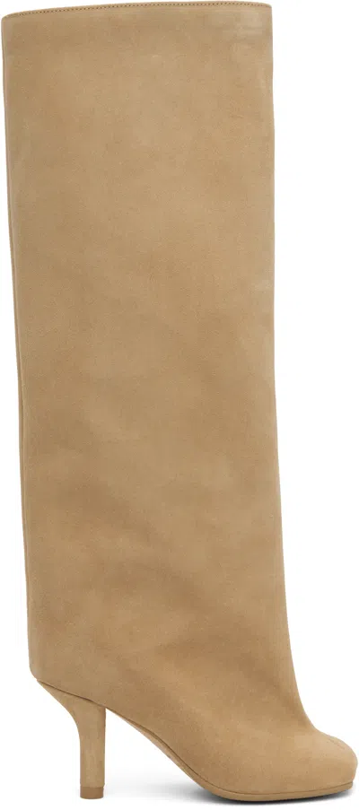 Mm6 Maison Margiela Tan Anatomic Slip-on Suede Tall Boots In T2076 Incense