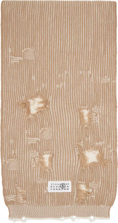 Mm6 Maison Margiela Tan & White Amended Optical Ribs Scarf In Brown