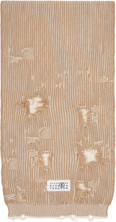 Mm6 Maison Margiela Tan & White Amended Optical Ribs Scarf In Nude