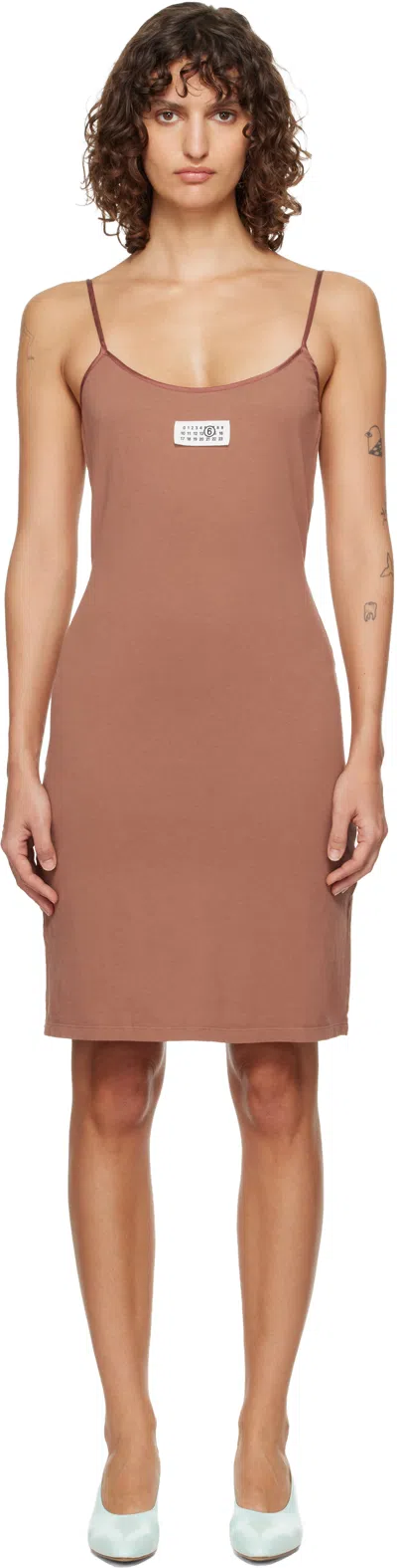 Mm6 Maison Margiela Tan Cotton Minidress In Brown