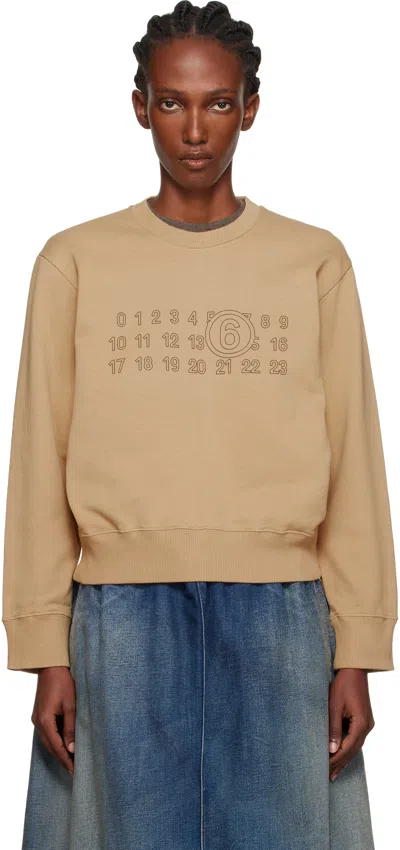 Mm6 Maison Margiela Tan Printed-logo Sweatshirt In Neutral