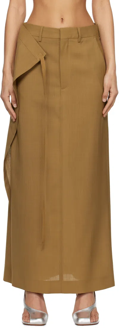 Mm6 Maison Margiela Tan Tailoring Wool Canvas Tie Maxi Skirt In 132 Tobacco