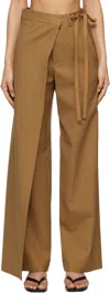 Mm6 Maison Margiela Tan Tailoring Wool Canvas Tie Trousers In 132 Tobacco