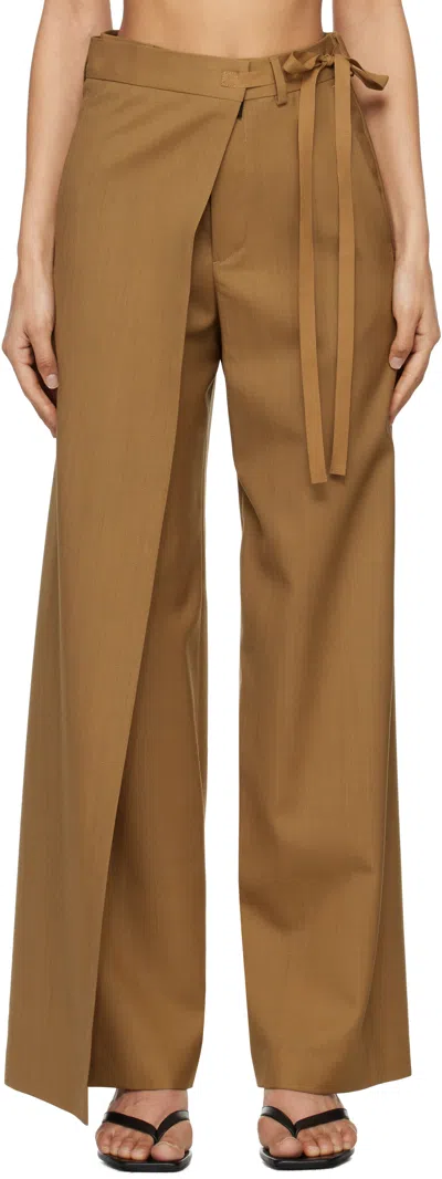 Mm6 Maison Margiela Tan Tailoring Wool Canvas Tie Trousers In 132 Tobacco