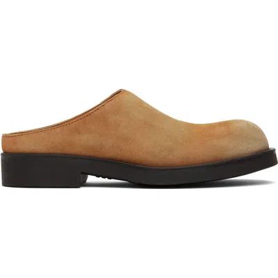 Mm6 Maison Margiela Tan Washed Suede Biker Mule Loafers In Brown