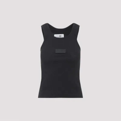 Mm6 Maison Margiela Numeric Logo Patch Stretch Cotton Tank In Blue