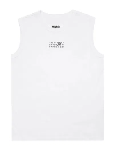 Mm6 Maison Margiela Kids' Numbers-logo Cotton Jersey Tank Top In White
